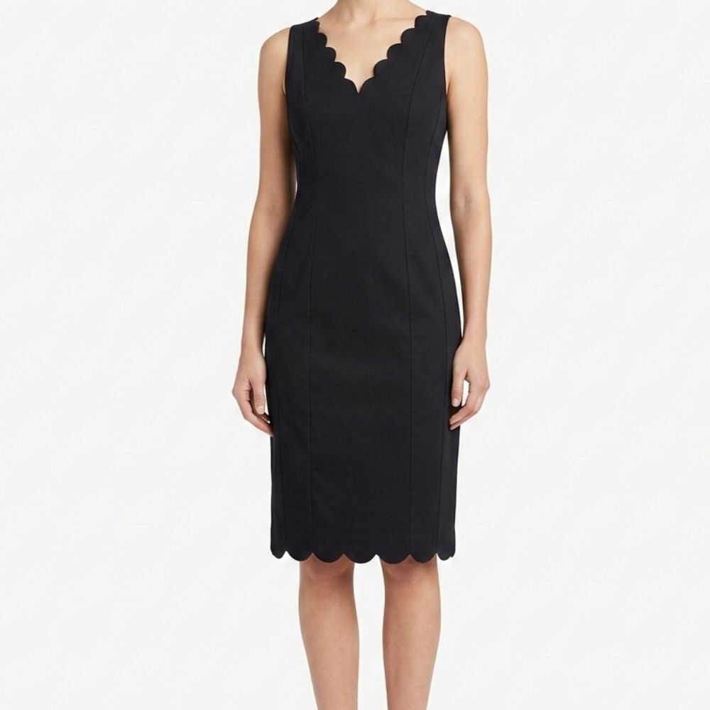 Banana Republic Navy Scalloped V-Neck Sleeveless Dress Size 4 Scallop Hem